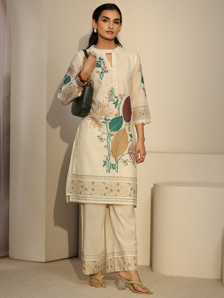 Libas Off White Floral Printed Linen Co-Ord Set
