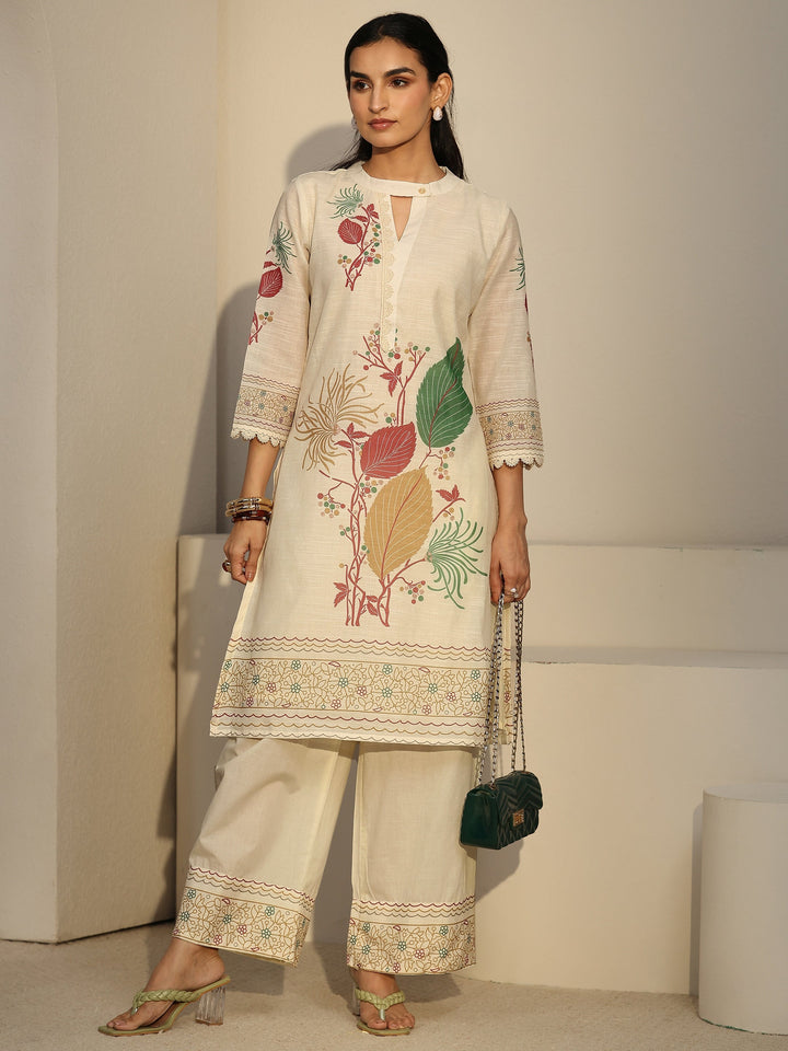 Libas Off White Floral Printed Linen Co-Ord Set
