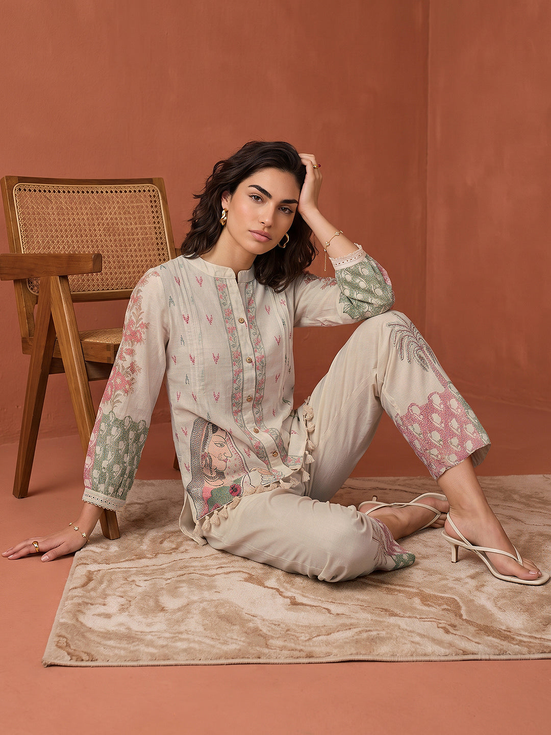 Libas Off White Printed Linen Co-Ord Set