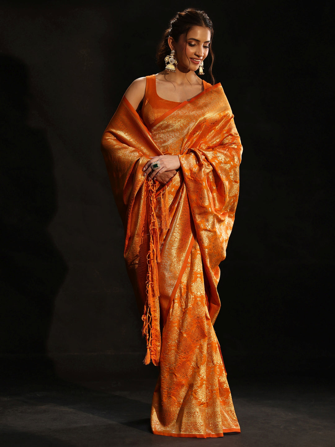 Libas Orange Banarasi Silk Blend Saree