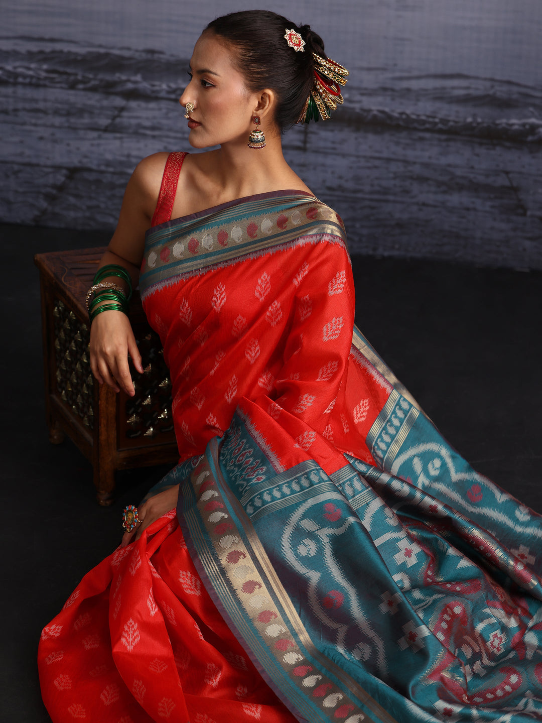 Libas Orange Woven Design Silk Blend Saree
