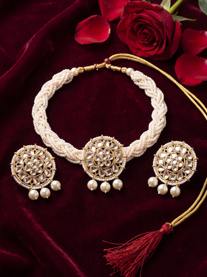 Libas Pearl Beaded Kundan Necklace Set