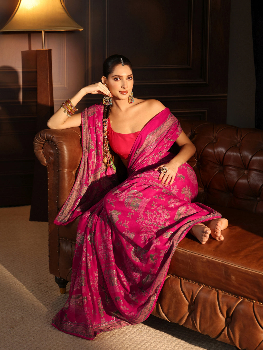 Libas Pink Ethnic Printed Georgette Saree