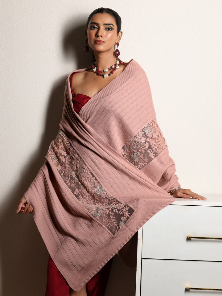 Libas Pink Floral Knitted Lace Acrylic Wrap Shawl