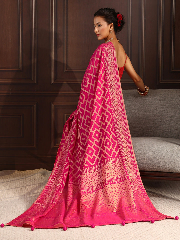 Libas Pink Geometric Woven Design Silk Blend Saree