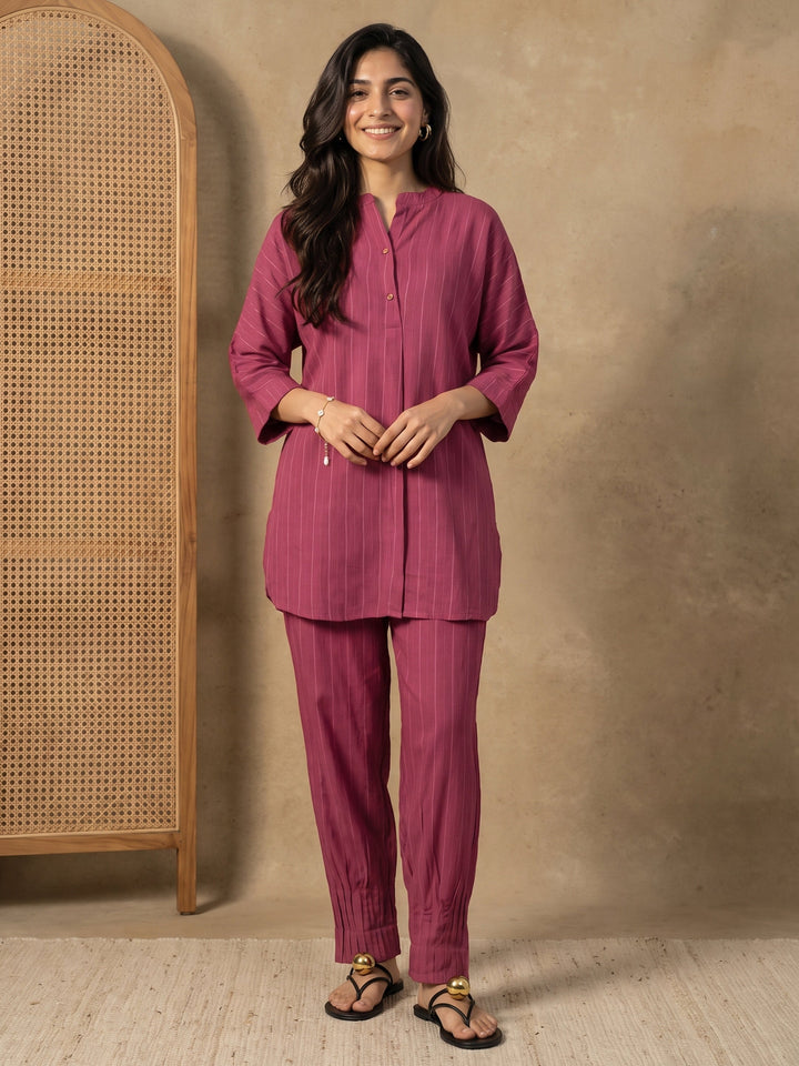 Libas Pink Striped Rayon Co-Ord Set
