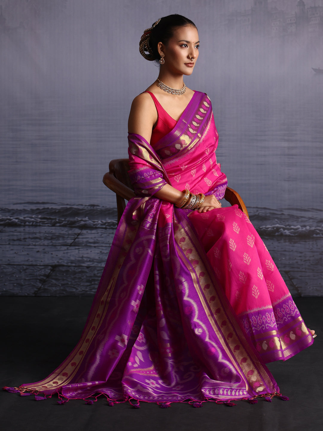 Libas Pink Woven Design Silk Blend Saree