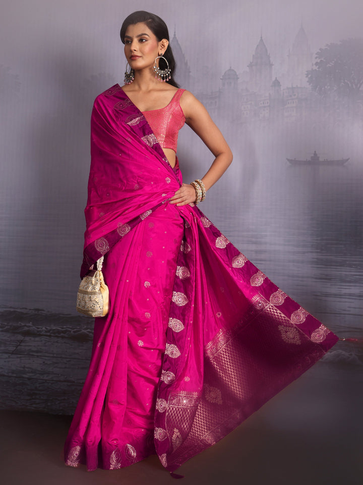 Libas Pink Woven Design Silk Blend Saree