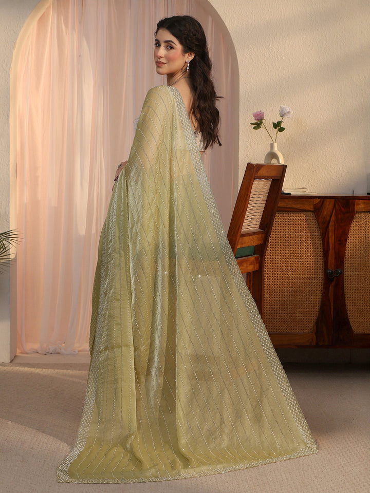 Libas Pista Green Embellished Tissue Saree
