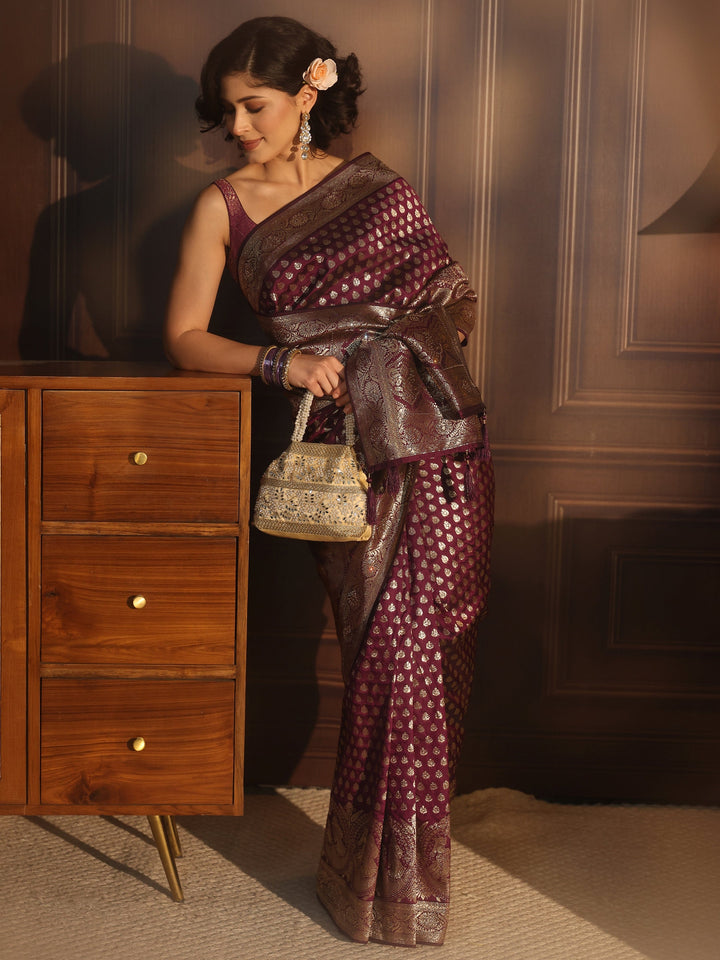 Libas Purple Banarasi Silk Blend Saree