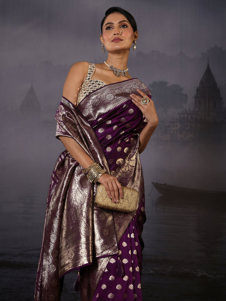 Libas Purple Banarasi Silk Blend Saree