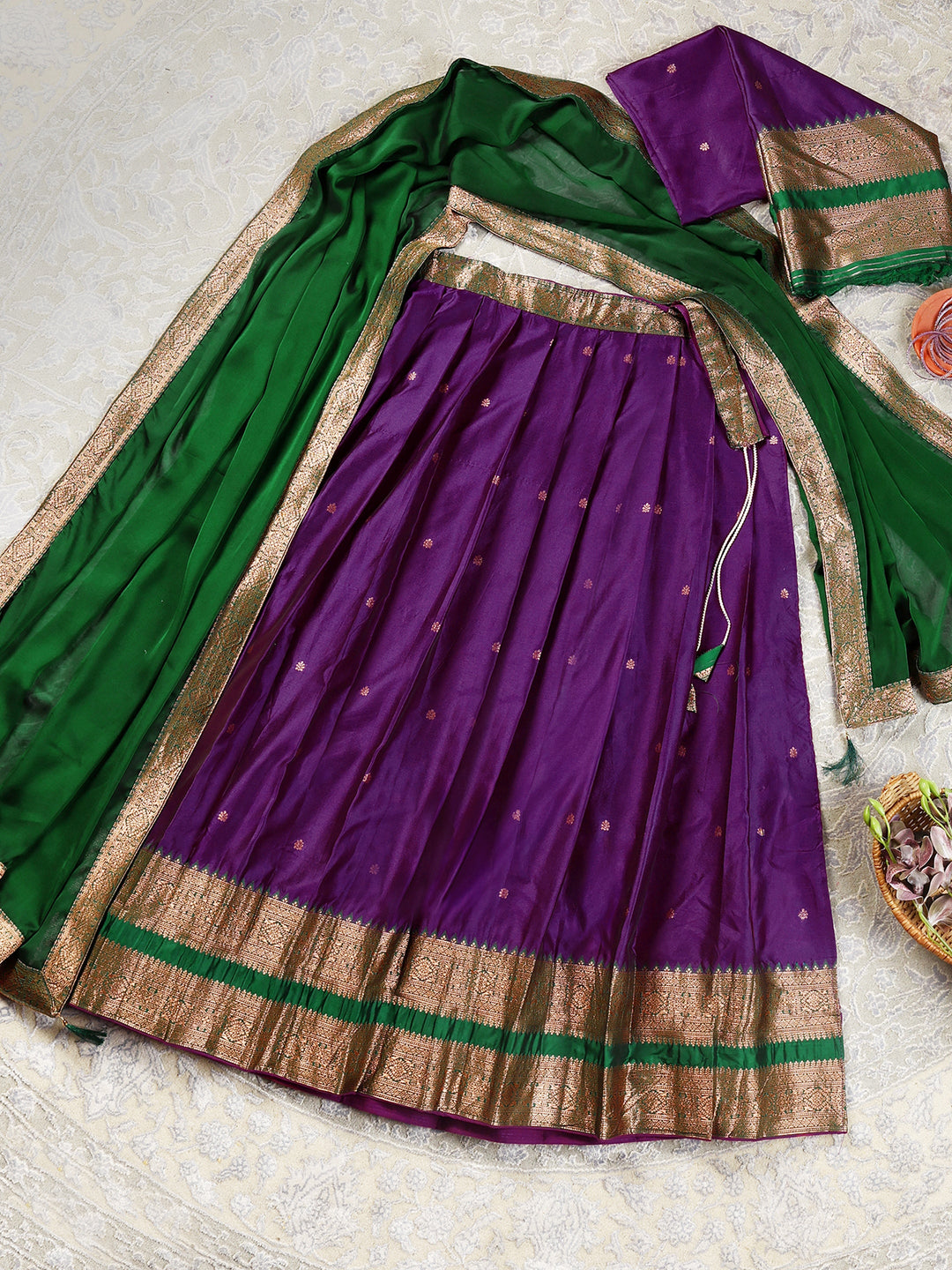 Libas Purple Brocade Unstitched Lehenga Set
