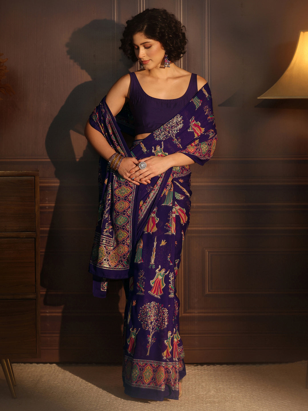 Libas Purple Ethnic Printed Georgette Saree