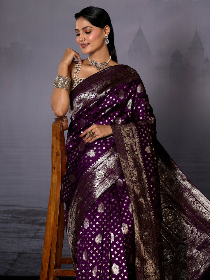 Libas Purple Floral Woven Design Silk Blend Saree