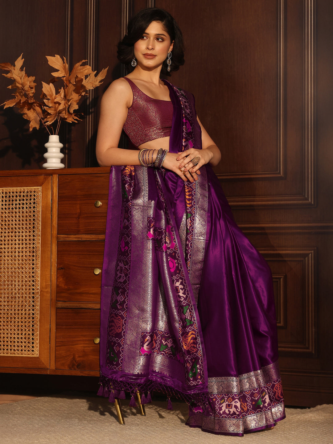Libas Purple Patola Border Satin Saree