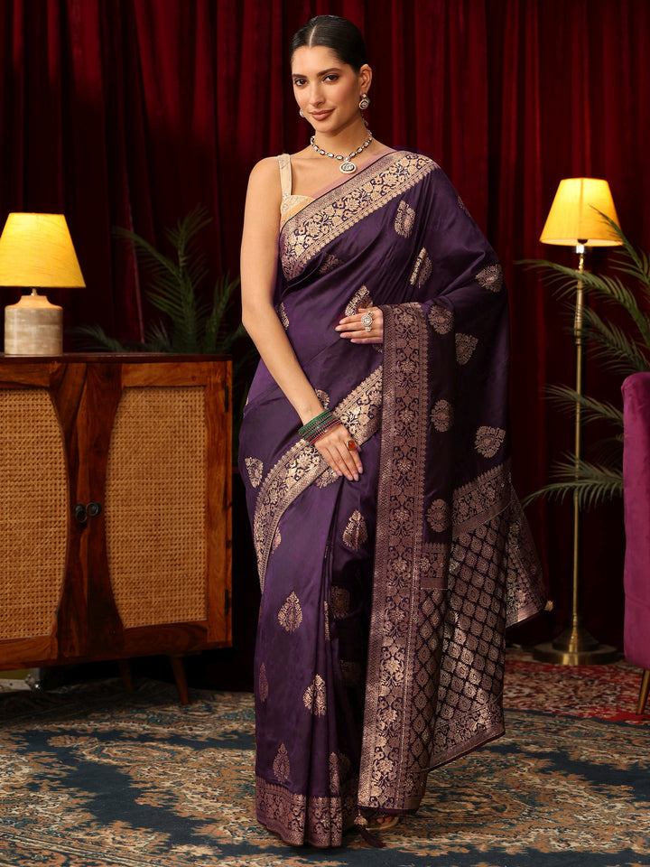 Libas Purple Woven Design Silk Blend Saree
