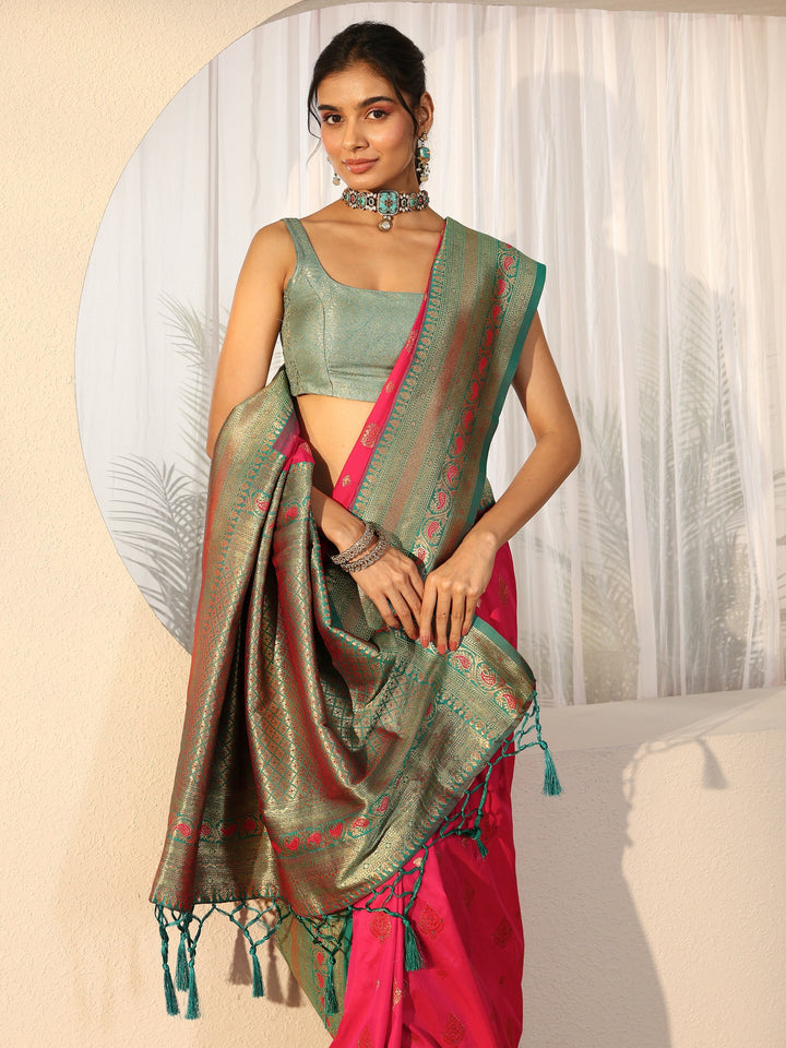 Libas Rani Pink Banarasi Silk Blend Saree