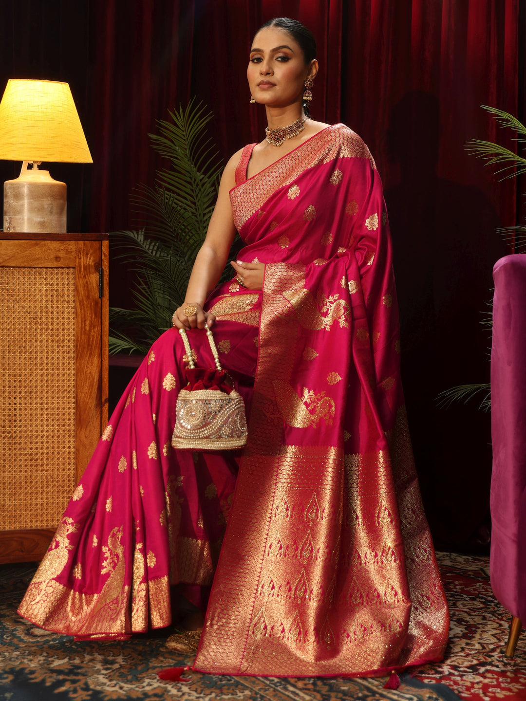 Libas Rani Pink Banarasi Silk Blend Saree