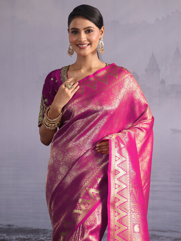 Libas Rani Pink Woven Design Silk Blend Saree
