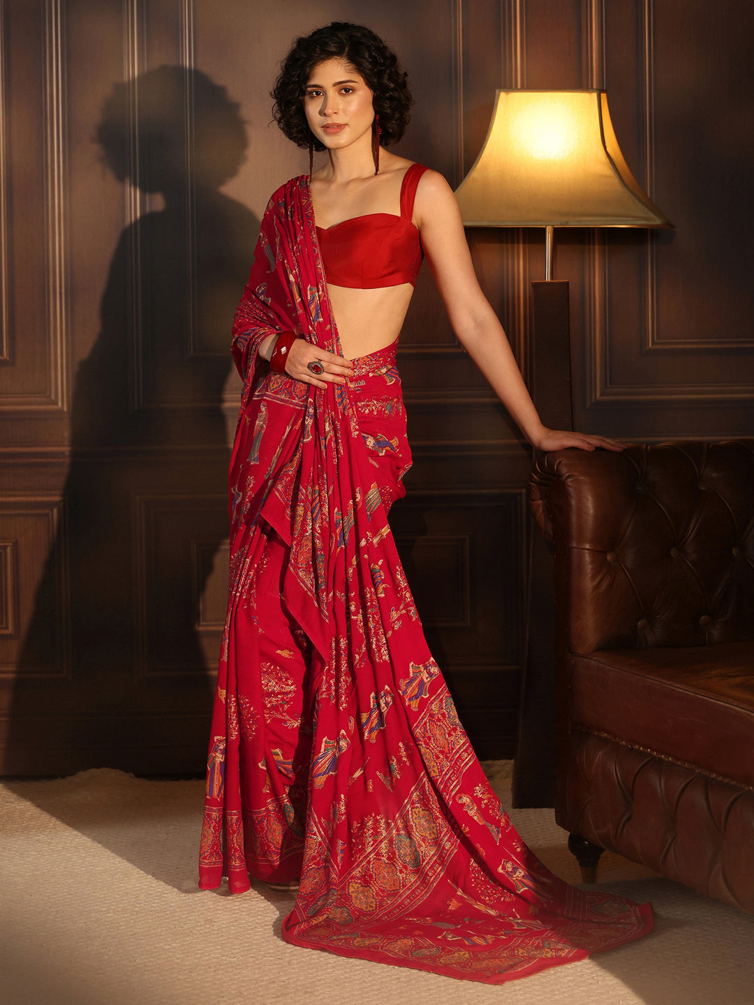 Libas Red Ethnic Printed Georgette Saree