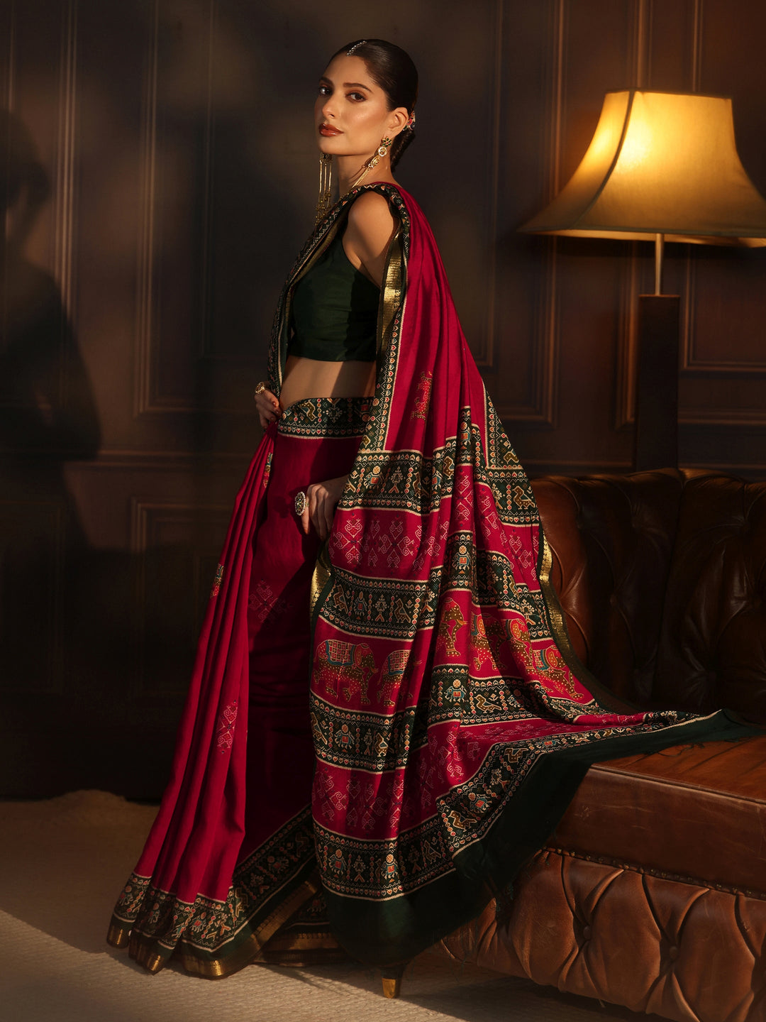 Libas Red Patola Border Printed Silk Blend Saree