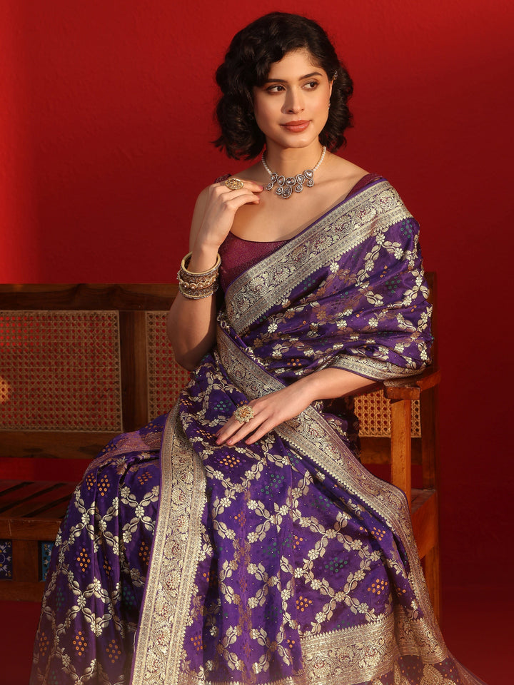 Libas Royal Purple Gharchola Stone Work Silk Saree