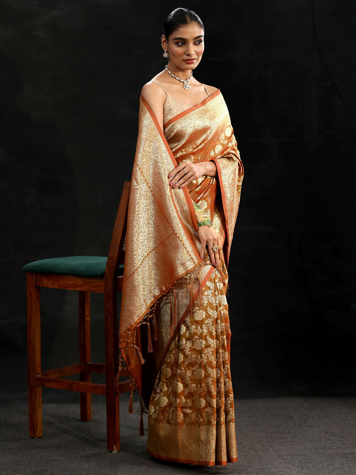 Libas Rust Brown Banarasi Silk Blend Saree