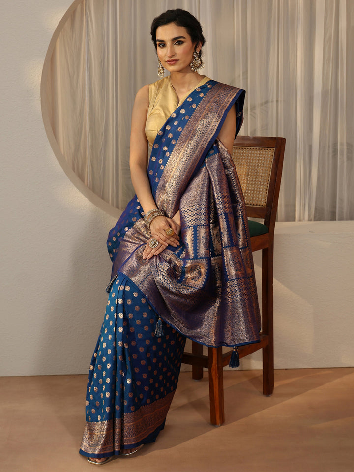 Libas Sapphire Blue Banarasi Silk Blend Saree