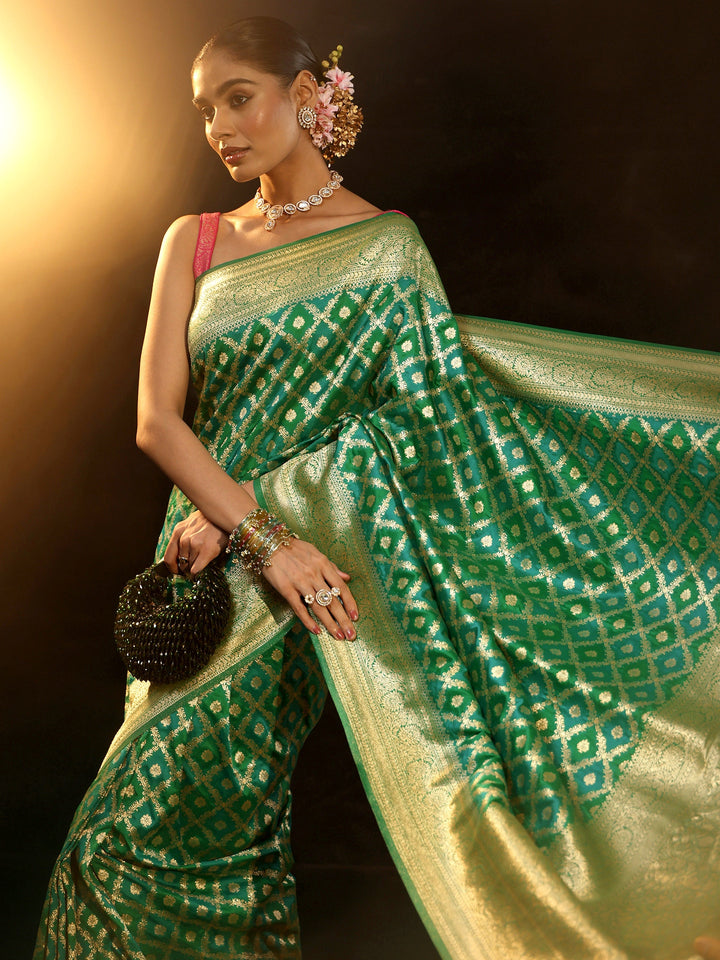 Libas Sea Green Banarasi Silk Blend Saree