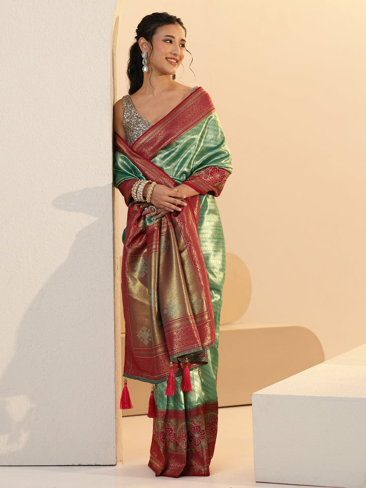 Libas Seafoam Green Woven Design Silk Blend Saree