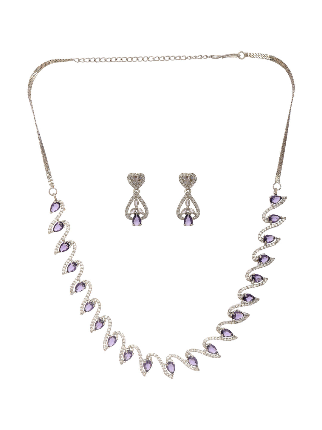 Libas Silver Plated AD Blue Stone Tear Drop Necklace Set