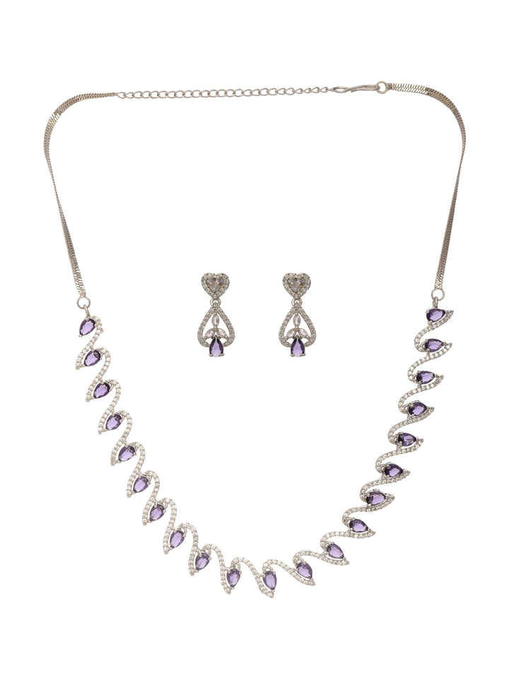 Libas Silver Plated AD Blue Stone Tear Drop Necklace Set