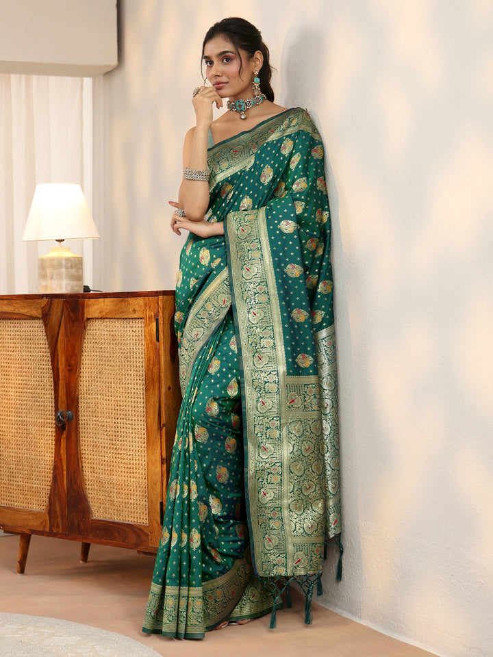 Libas Teal Green Banarasi Silk Blend Saree