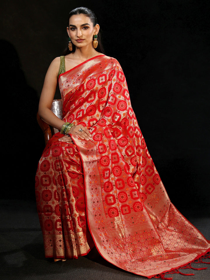 Libas Vermilion Red Banarasi Silk Blend Saree