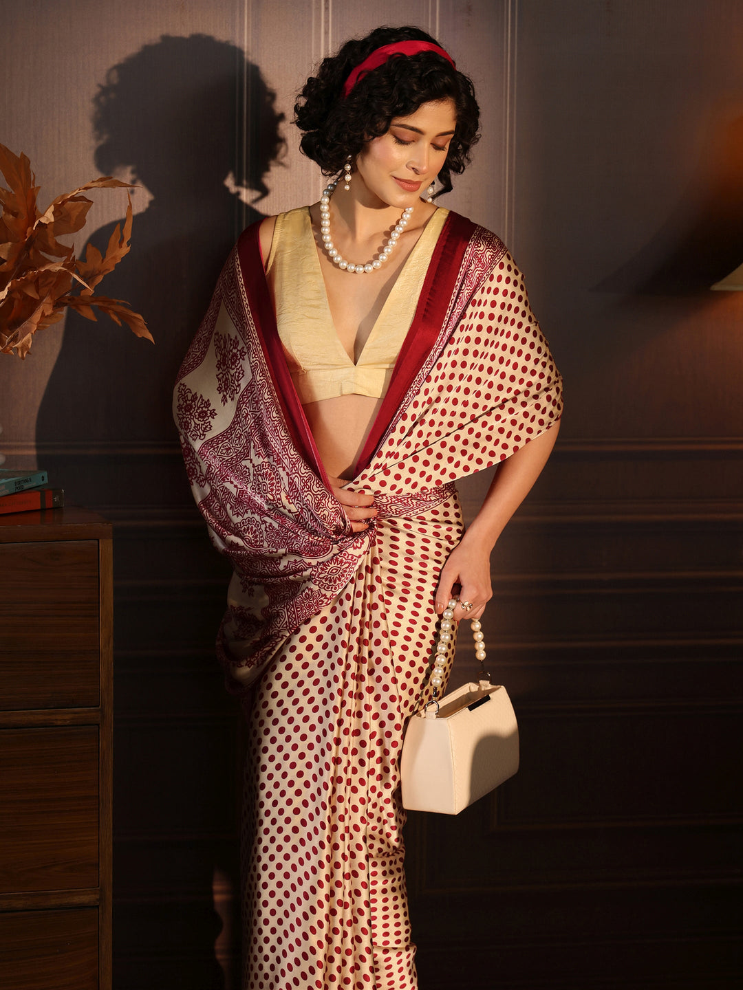 Libas Yellow Polka Dot Printed Silk Blend Saree