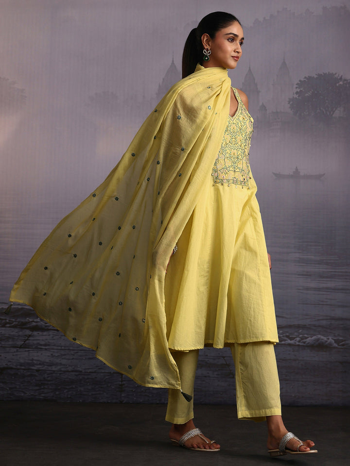 Libas Yellow Yoke Design Strappy Cotton A-Line Suit Set