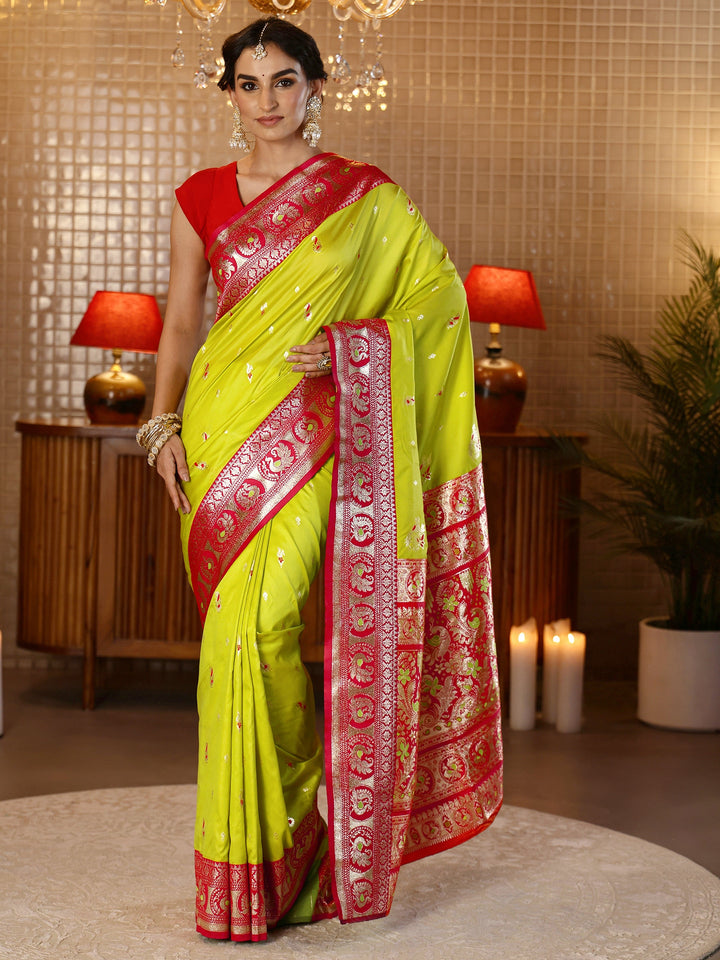 Libas Lime Green Banarasi Silk Blend Saree