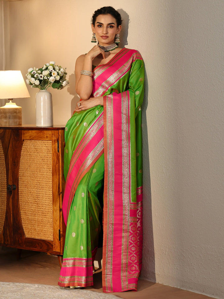 Libas Lime Green Kanjeevaram Silk Blend Saree