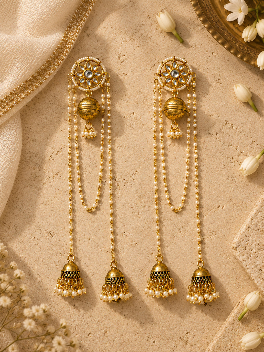 Libas Long Chain Kashmiri Jhumki Drops Earrings