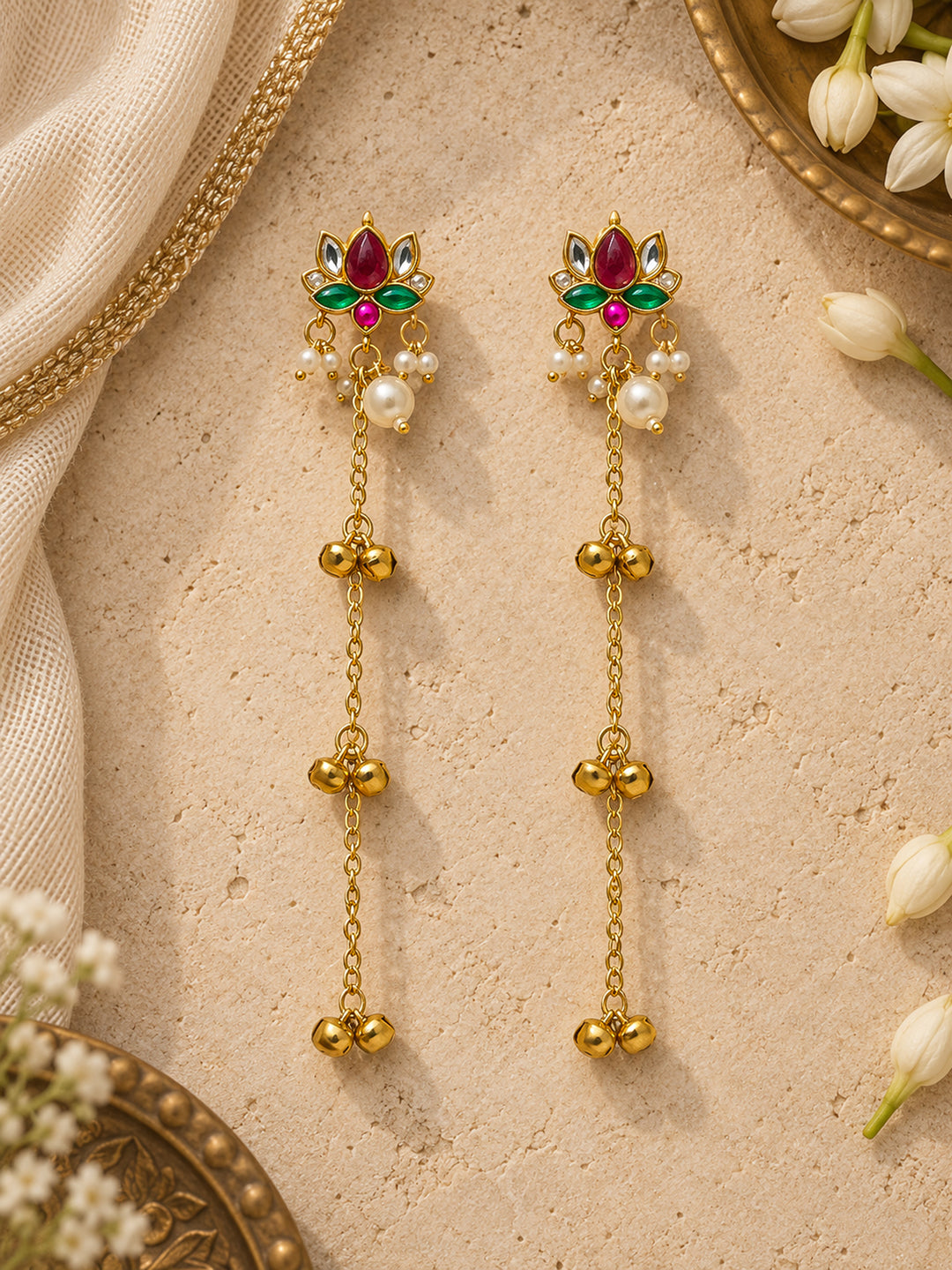 Libas Long Chain Kashmiri Ghungroo Earrings