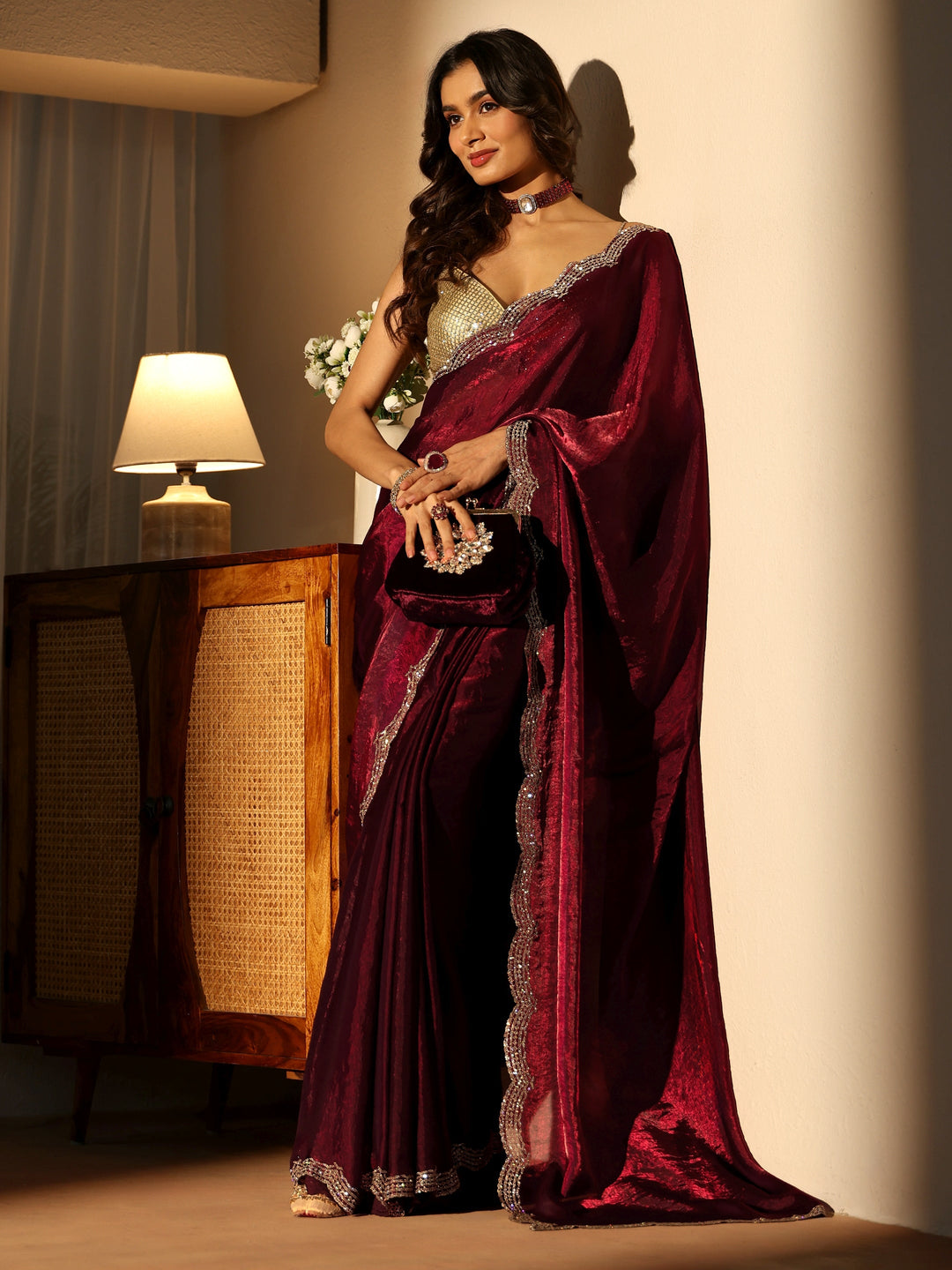 Libas Maroon Silk Blend Saree