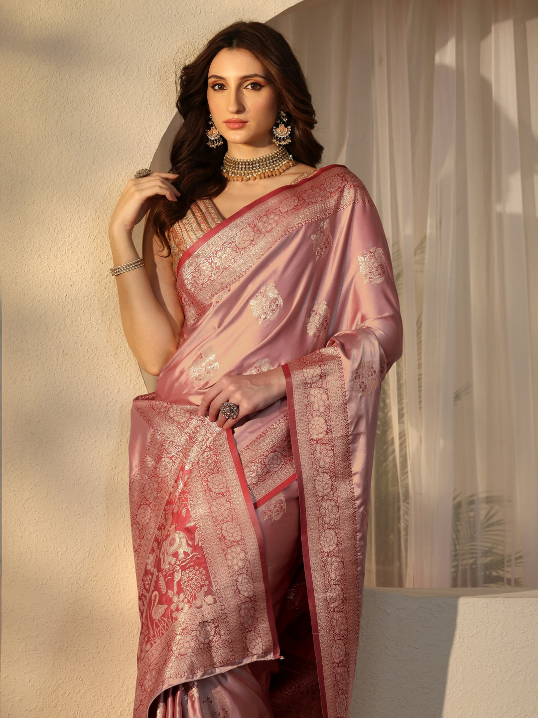 Libas Mauve Banarasi Silk Blend Saree