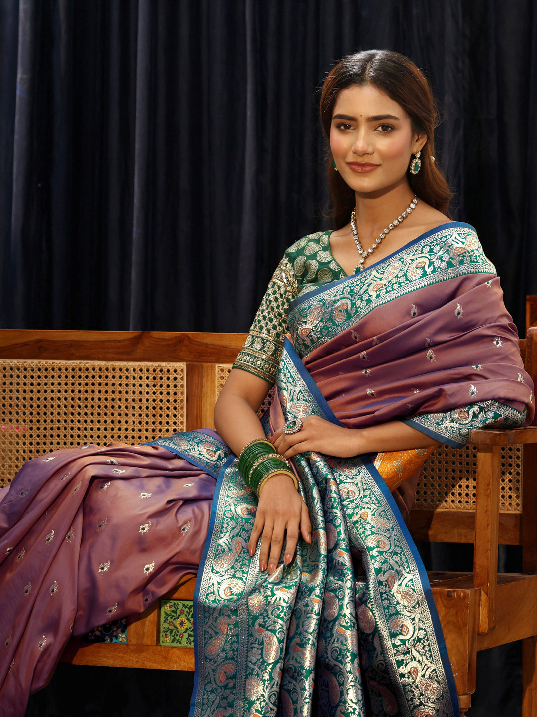 Libas Mauve Banarasi Silk Blend Saree