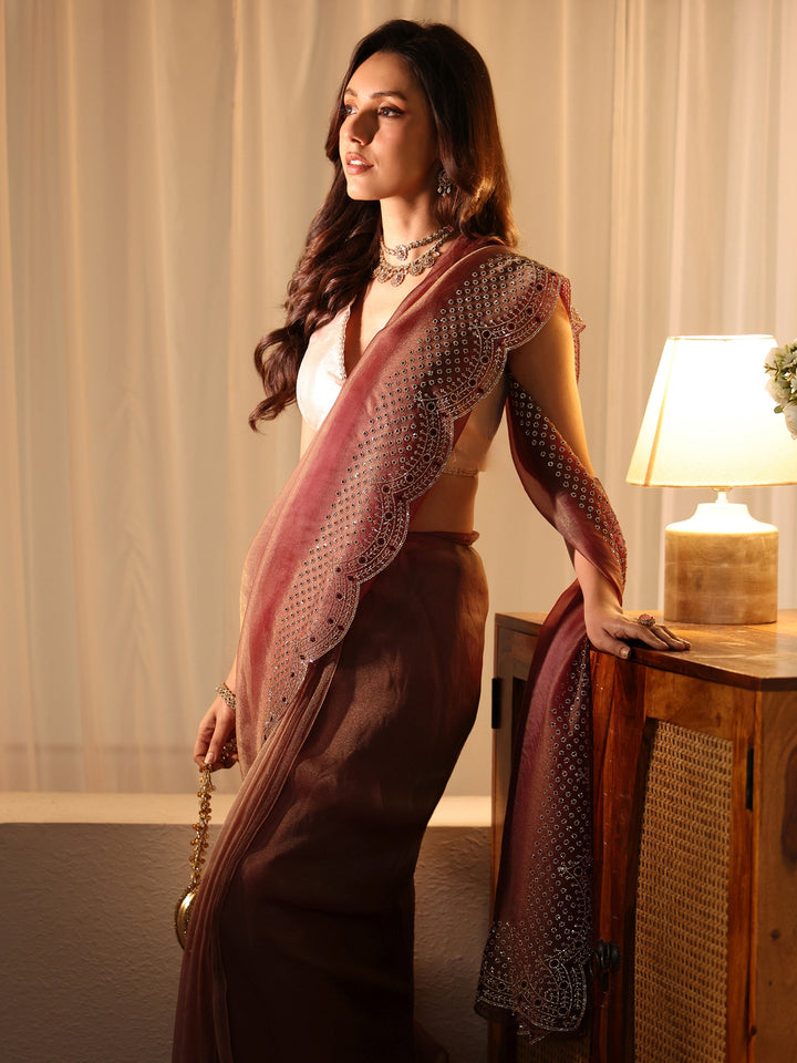 Libas Mauve Bead Work Tissue Saree