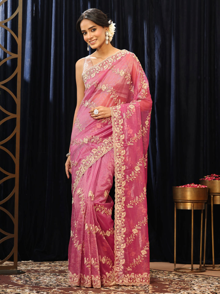Libas Mauve Floral Embroidered Net Saree