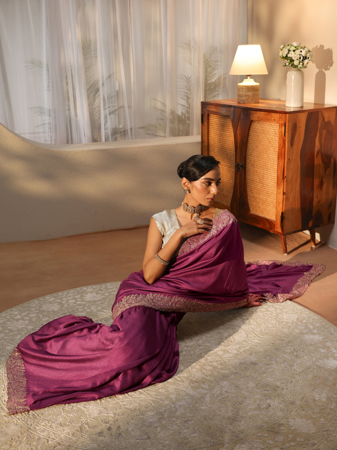 Mauve Silk Blend Saree with Embellished Border