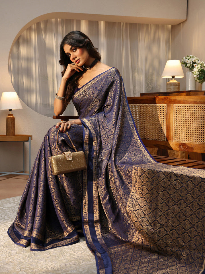 Midnight Blue Banarasi Silk Blend Saree