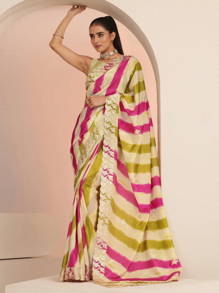 Libas Multi Color Leheriya Printed Satin Saree