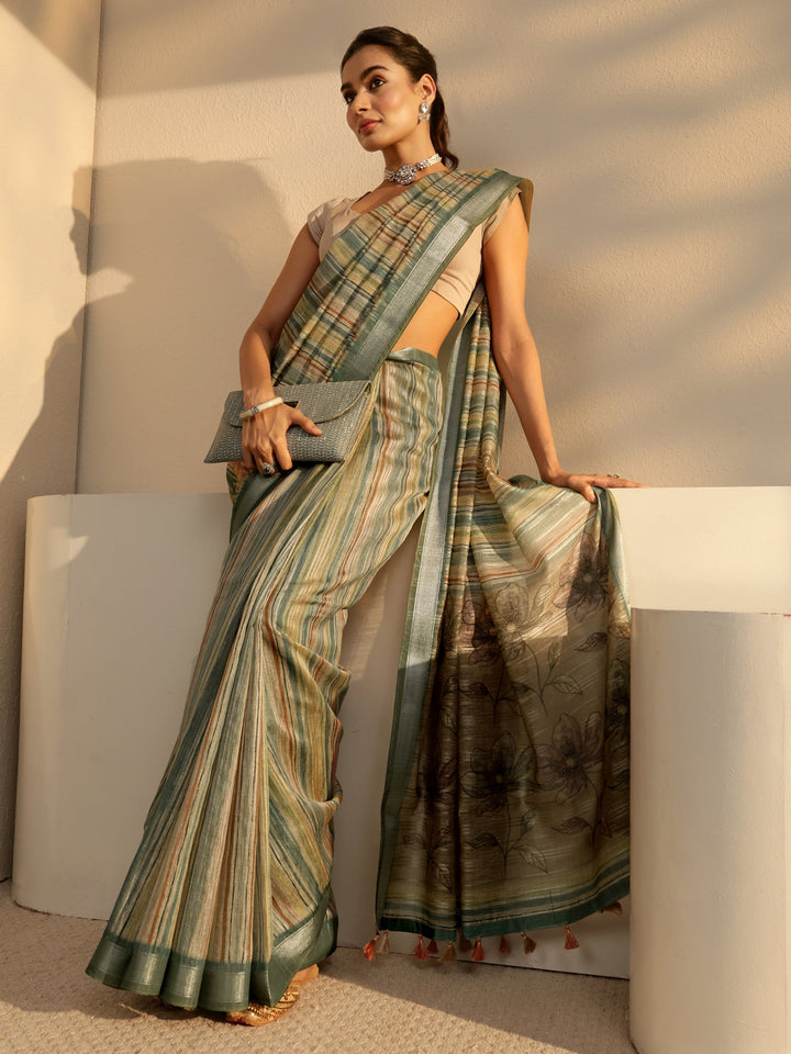 Libas Multi Color Striped Cotton Blend Saree