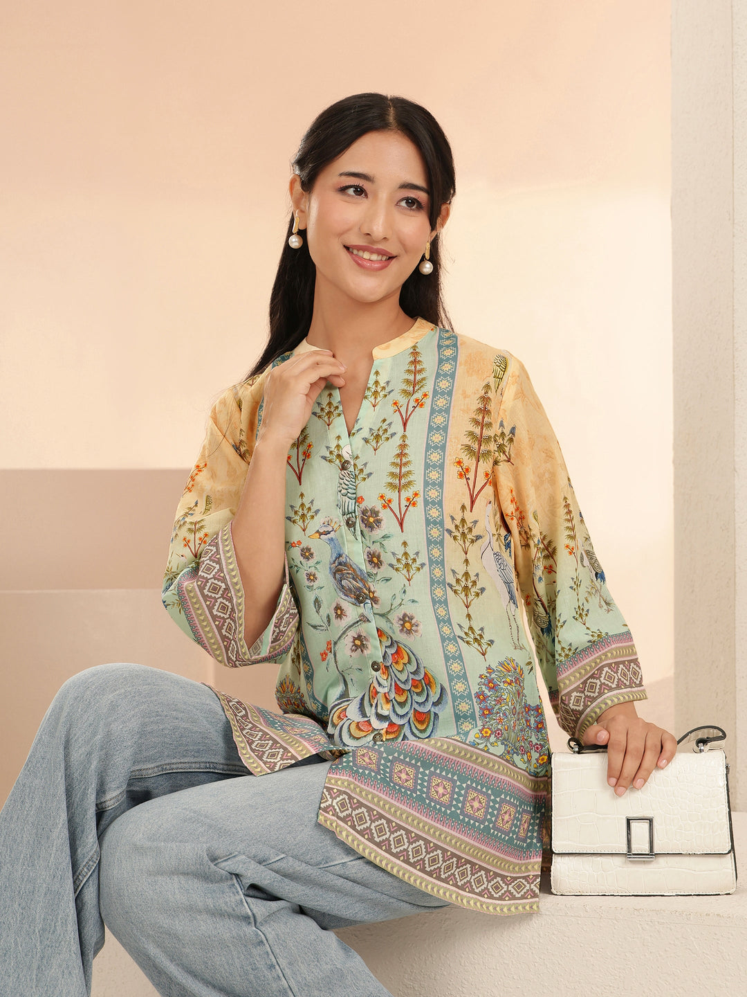 Libas Multi Ethnic Motif Printed Cotton Blend Straight Short Kurti